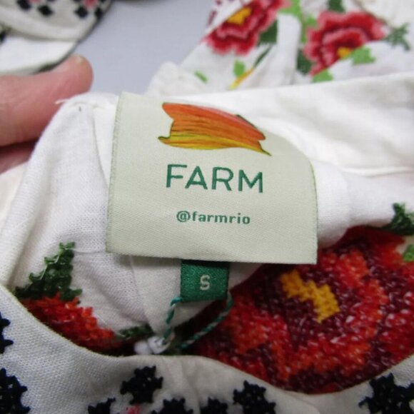 NEW FARM RIO Womens Conscious Embroidered Poplin Dress Size S Floral Off White - Picture 6 of 12